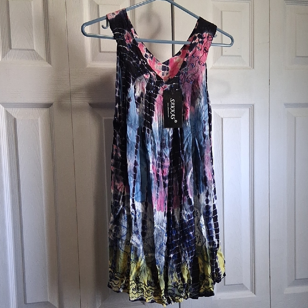 Sakkas Pink and Blue Relaxed Pleated Tank Top
